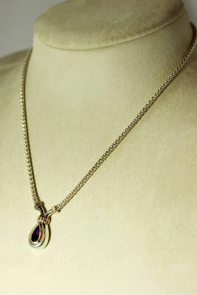 "Collar colgante Lorenzo de plata de ley y oro amarillo de 18 quilates amatista 17"" -6970-45" Foto 4 de 4