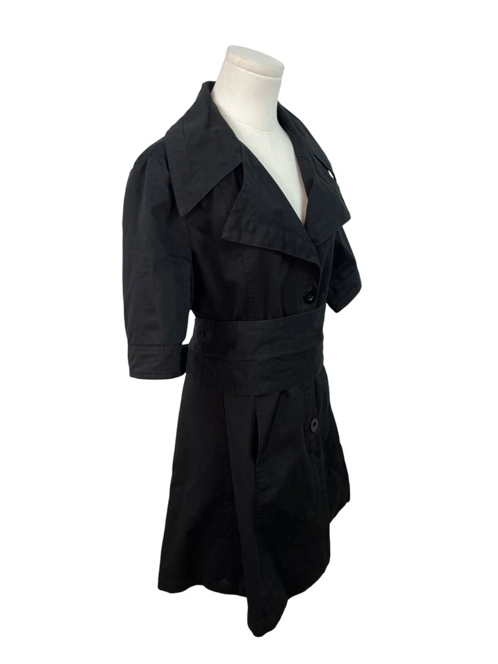 Gabardina negra de manga corta con botones con cinturón talla M de Suzanne Somers para mujer Foto 3 de 4