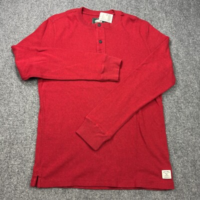 NEW Roots Henley Shirt Mens Medium Red Killarney Pepper Long Sleeve Cotton