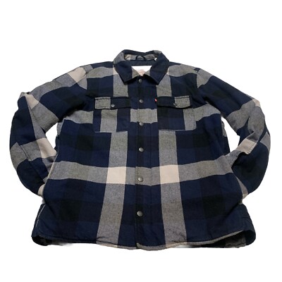 Levi Strauss & Co Men's Medium Blue Gray Cotton Buffalo Plaid Shirt Jacket