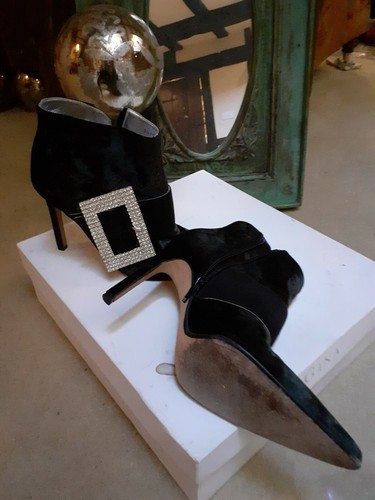 GINA SHOES SIZE 4 1/2 Black Velvet Leather ANKLE BOOTS with BUCKLE - Picture 4 of 7