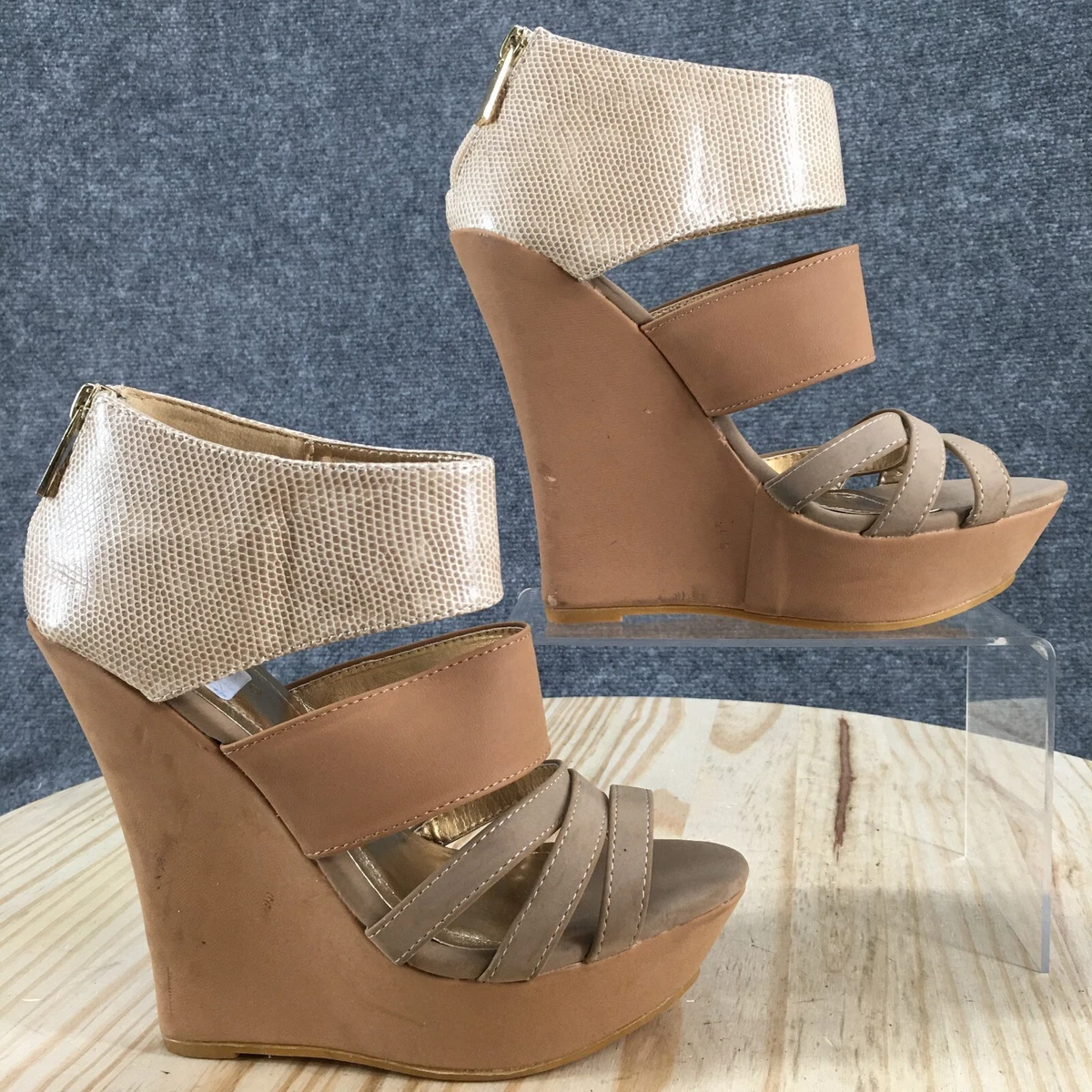 Bamboo Sandals Womens 7 Dreamer Wedge Heels Pump Strappy Faux