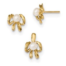 14k Yellow Gold Kids 4-5mm FWC Pearl Pendant Earrings