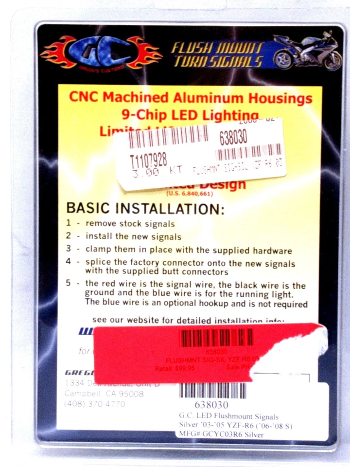 03-05 Yamaha YZF-R6 YZFR6 Greggs Custom GC LED Flush Mount Clear Turn Signals - Image 2 of 3