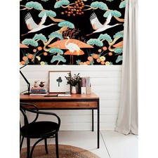 Non-Woven wallpaper Chinoserie Crane Birds and Trees Pattern Wall  Home  Mural