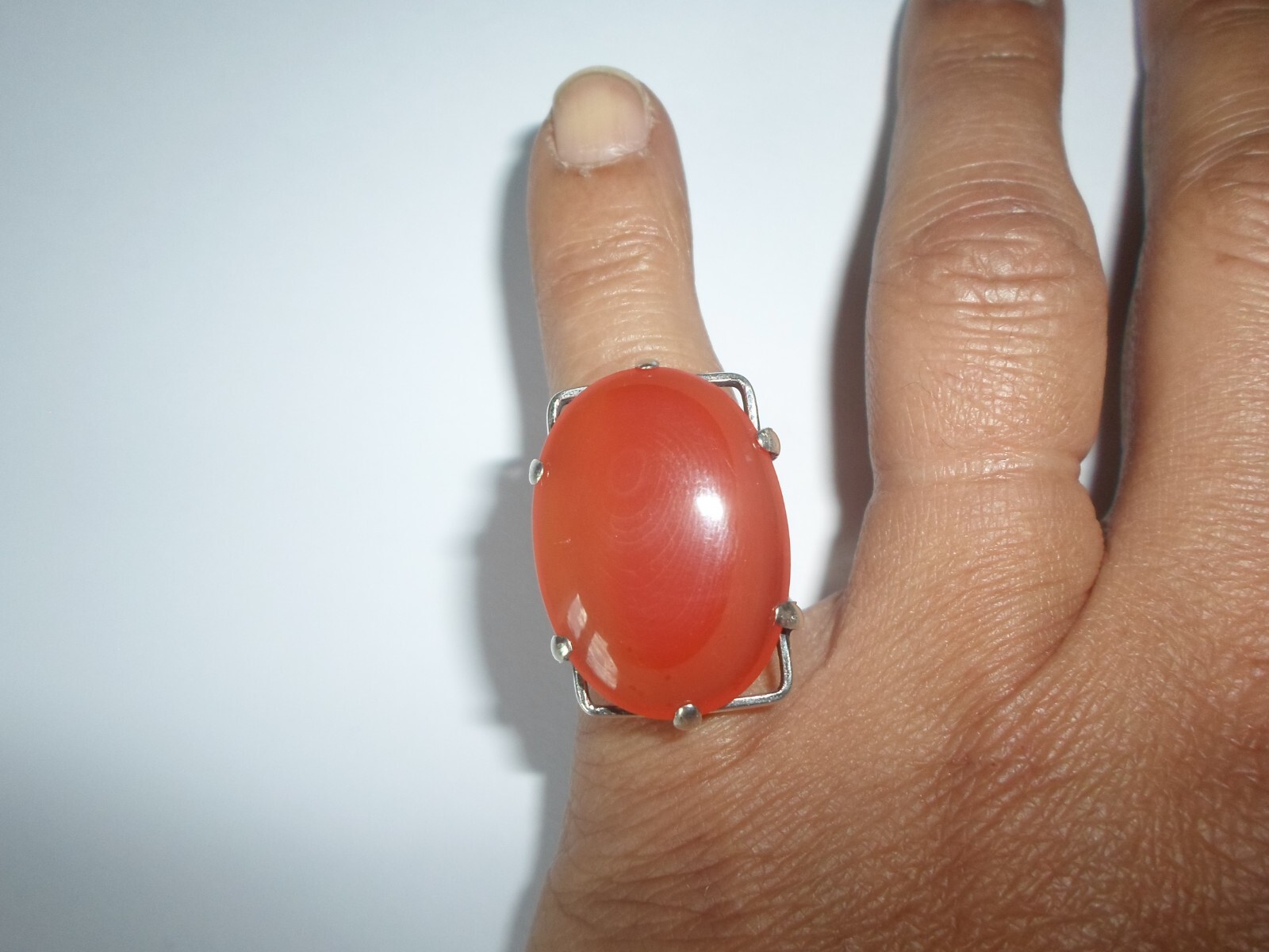solid silver ring, carnelian cabochon, size 47 - image 4