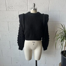 Farm Rio Women's Black Long Sleeve Braided Pullover Sweater Size XS