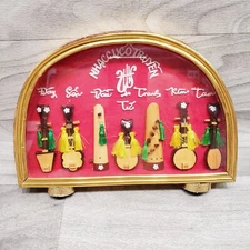 Vintage Vietnam Asian 7 Miniature Musical Stringed Instruments 9” Display Case