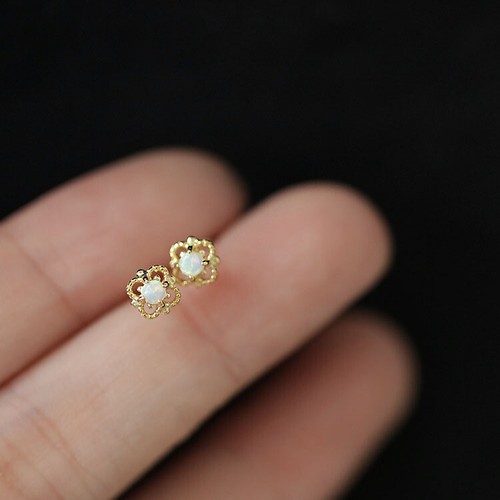 Pendientes De Colección Plata Esterlina Ópalo de Fuego Flor Tachuela Poste Delicados Regalo - Imagen 5 de 6