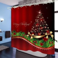Fabric/ Shower Curtain Liner /72 x 72IN. /Art Print/ "Christmas Tree"/Hooks