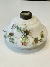 Milk Glass Kerosene Oil  Lamp Base Acorns Fall Leaves Vintage Antique