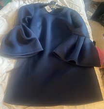 ANTHROPOLOGIE Pleione Ruffle Sleeve A-Line Mini Dress Sz M Navy Blue NWT $125