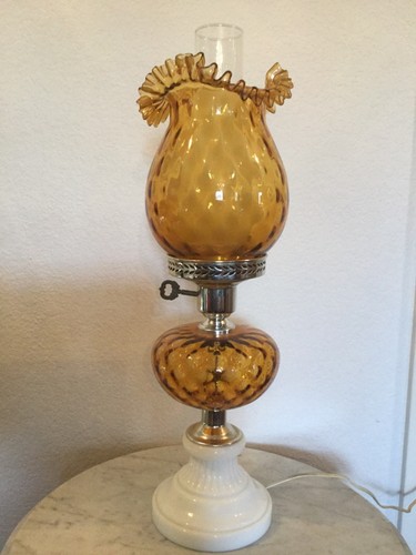 Vintage Gone With The Wind Student Lamp Amber Shade & Milk Glass Base. Retired. - Picture 12 of 12