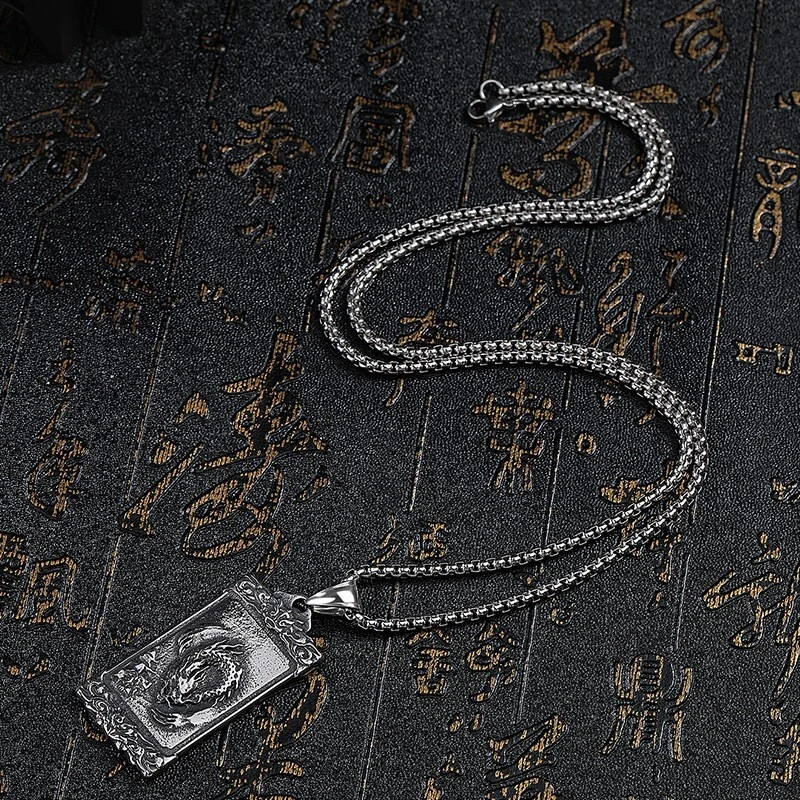 NOVO Pingente de Dragão Masculino Vintage Aço Inoxidável Colar da Sorte Joia Presente - Imagem 2 de 4