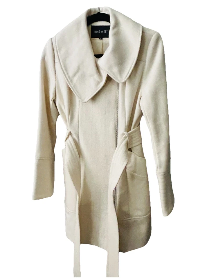 Nine West Wool Woman’s Ivory Coat Size 4 Cream Professional Dress Zip - Image 2 of 4