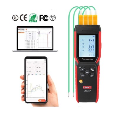 Digital Thermocouple Thermometer 4CH UNI-T UT325F /J K,T,E,R,S,N/Bluetooth PC Co