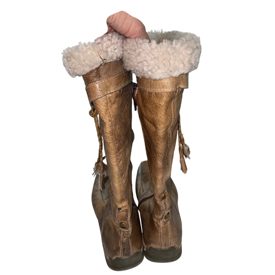Botas de diseño Manas para mujer talla 38 cuero envejecido piel de oveja ribete rodilla Foto 3 de 4