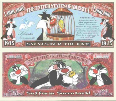 Sylvester die Katze Zeichentrickfigur Millionen-Dollar-Scheine x 2 Tweetie Pie Tweety
