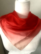 Vtg Red To Pink OMBRE SQUARE SILK SCARF Hand Rolled Edges 16"