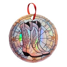 Pink Cowboy Boots Holographic Ornament