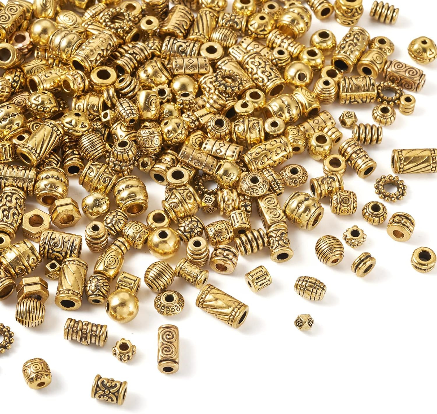 300Pcs Antique Golden Tibetan Alloy Spacer Beads 30 Styles Assorted Polygon Colu