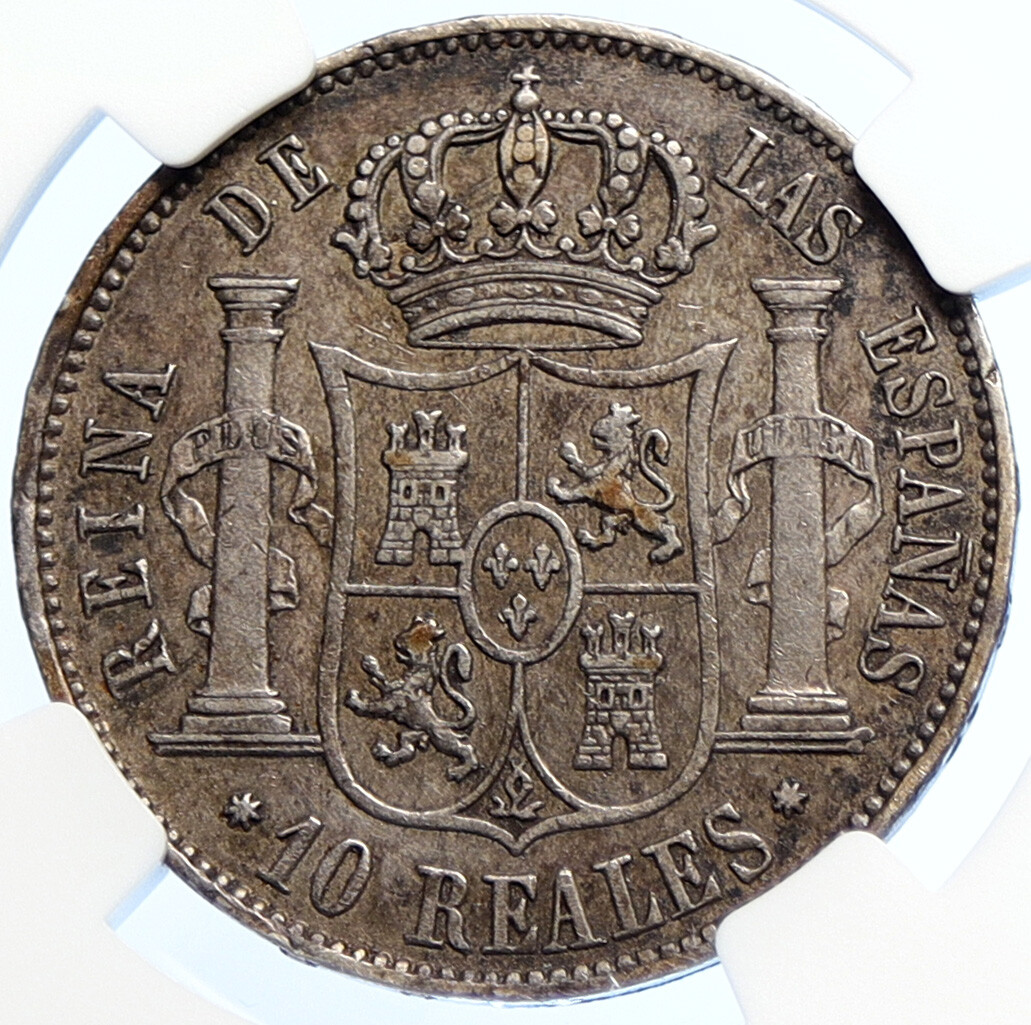 1852 SPAIN Queen ISABELLA II Antique Silver 10 Reales Spanish Coin