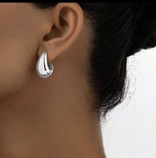 Chunky Trendy WaterDrop Dome Modern Gold Silver Smooth Round Minimalist Earrings