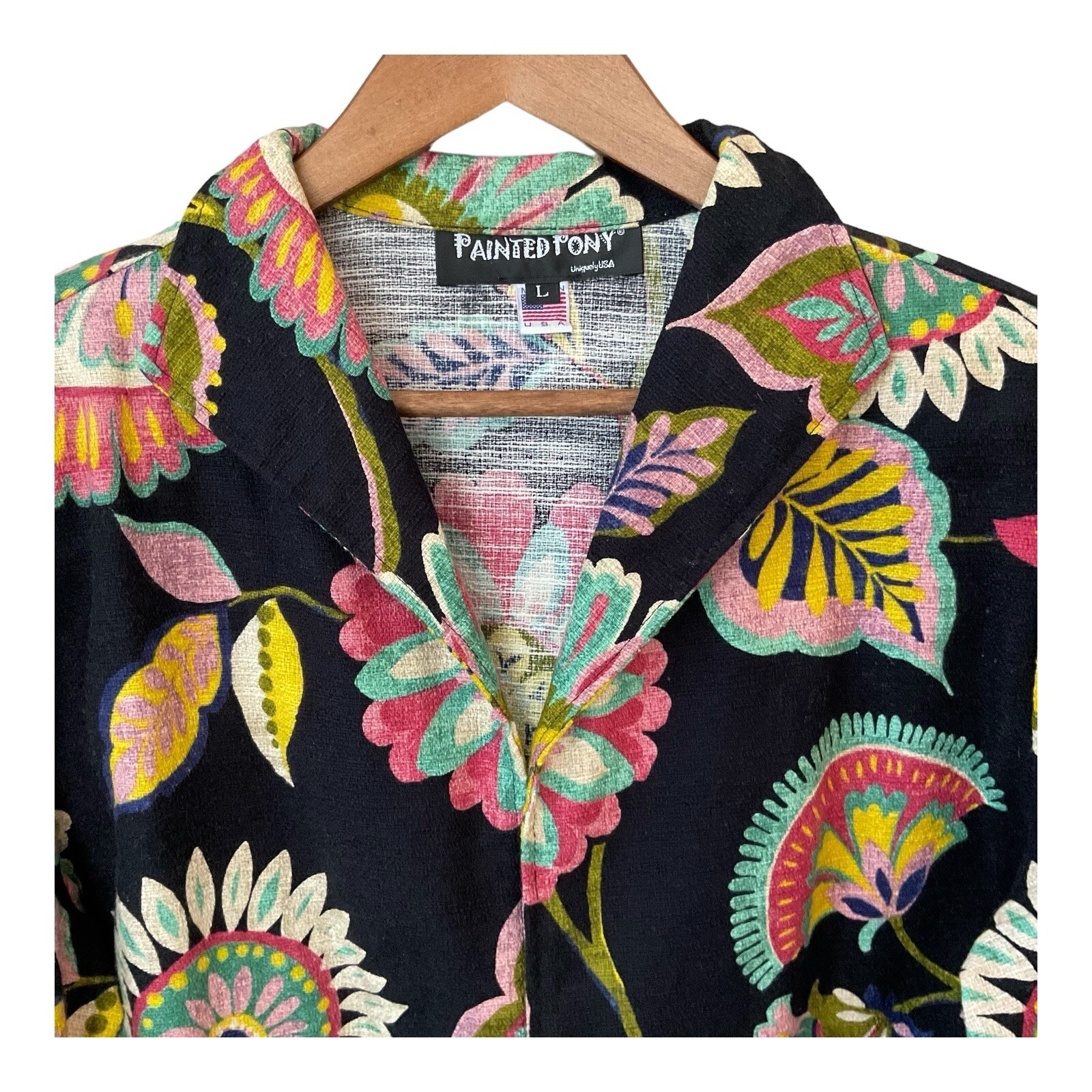 Giacca arazzo floreale donna pony dipinto L boho hippie vintage anni 90 USA