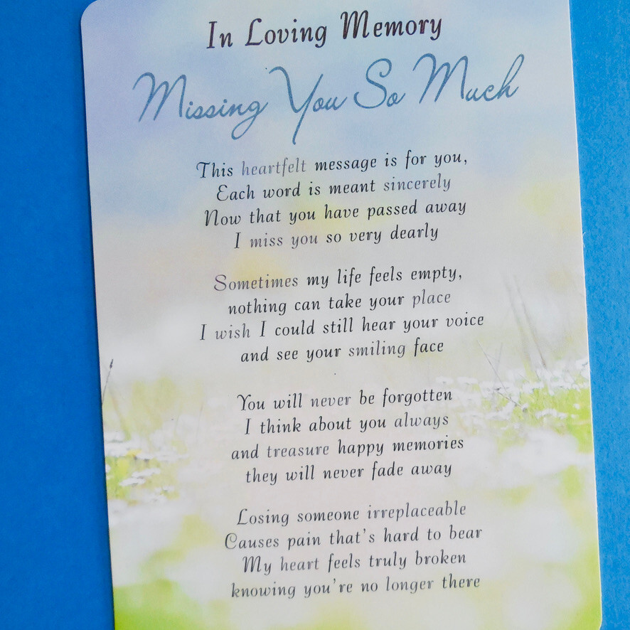 Missing You So Much Graveside Memorial Card Verse Grave Keepsake Poem Message