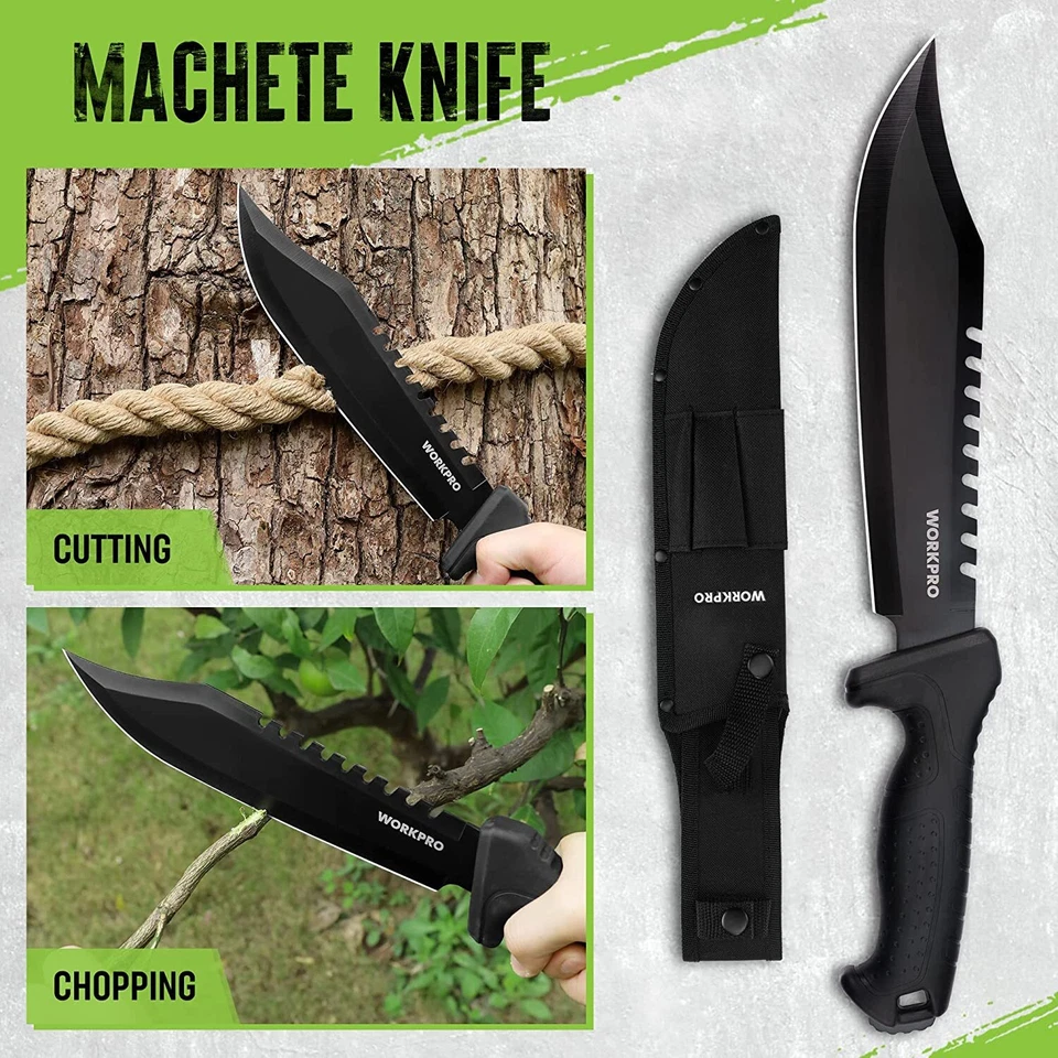 WORKPRO Camping Hatchet & Machete with Sheath Camping Tool Sets Fixed Blade NEW - Image 3 of 4