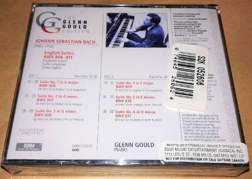 GLENN GOULD-BACH:ENGLISH SUITES BWV 806-811-2CD FACTORY SEALED-(Classical, Baroq - Picture 2 of 2