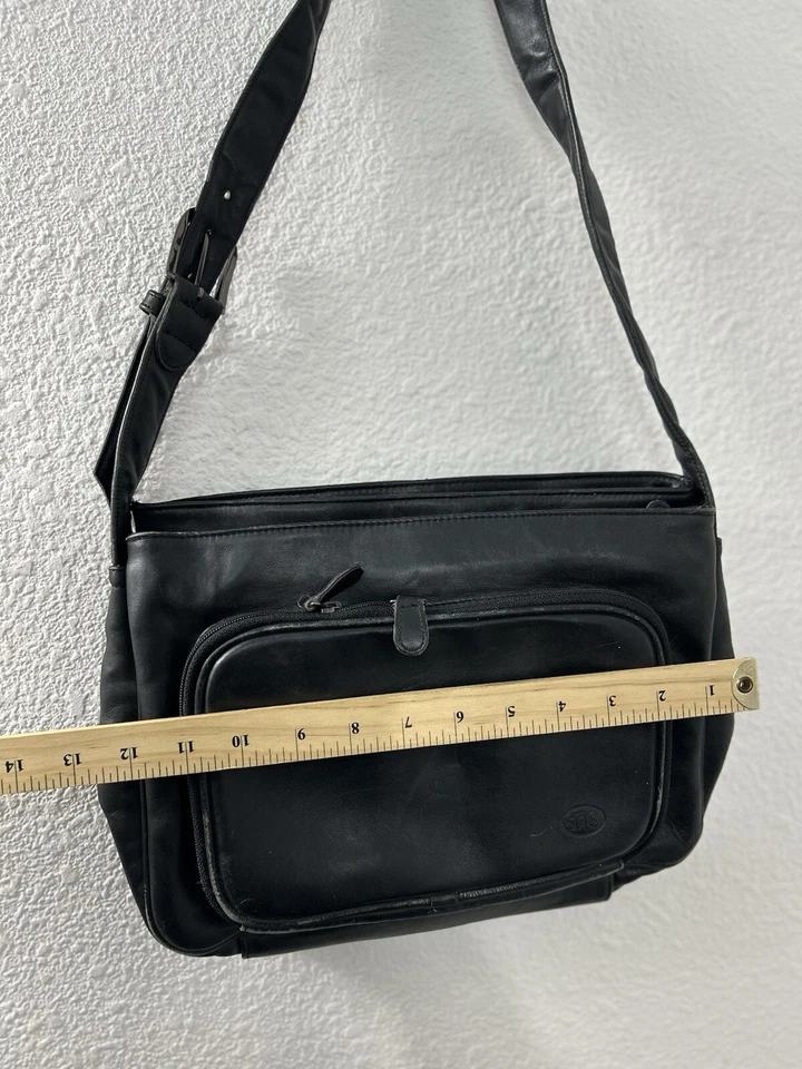 SAS Black Leather Handbag Purse Shoulder Bag Crossbody USA Made Key Fob - Image 2 of 4
