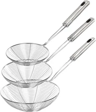 Enhanced Version Stainless Steel Spider Strainer Skimmer Ladle, Set Metallic 