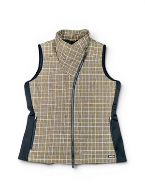 Kerrits Quilted Equestrian Vest sz XL Riding Asymmetrical Brown Windowpane Plaid