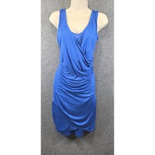 SuperTrash Dama Dress Women;s Blue Sleeveless Ruched Wrap V-Neck Jersey Mini SM
