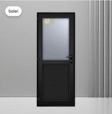 UPVC Single Door Half Glazed Glass Black Clear Glass Right Handle - In Stock