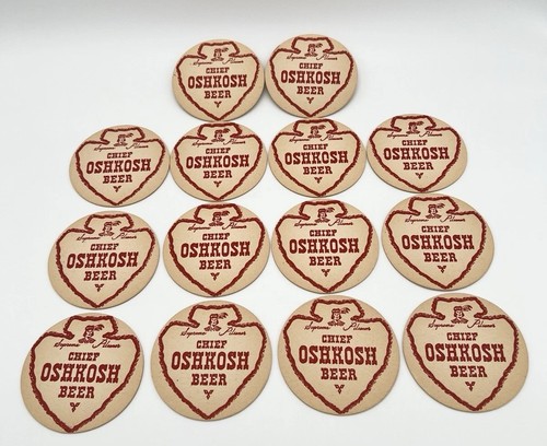 Vintage 40s Chief Oshkosh Beer Coasters Set of 14 Oshkosh Advertising USA