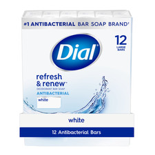 Dial Antibacterial Bar Soap, Refresh  Renew White Deodorant Bar, 4 oz 12 Bars 
