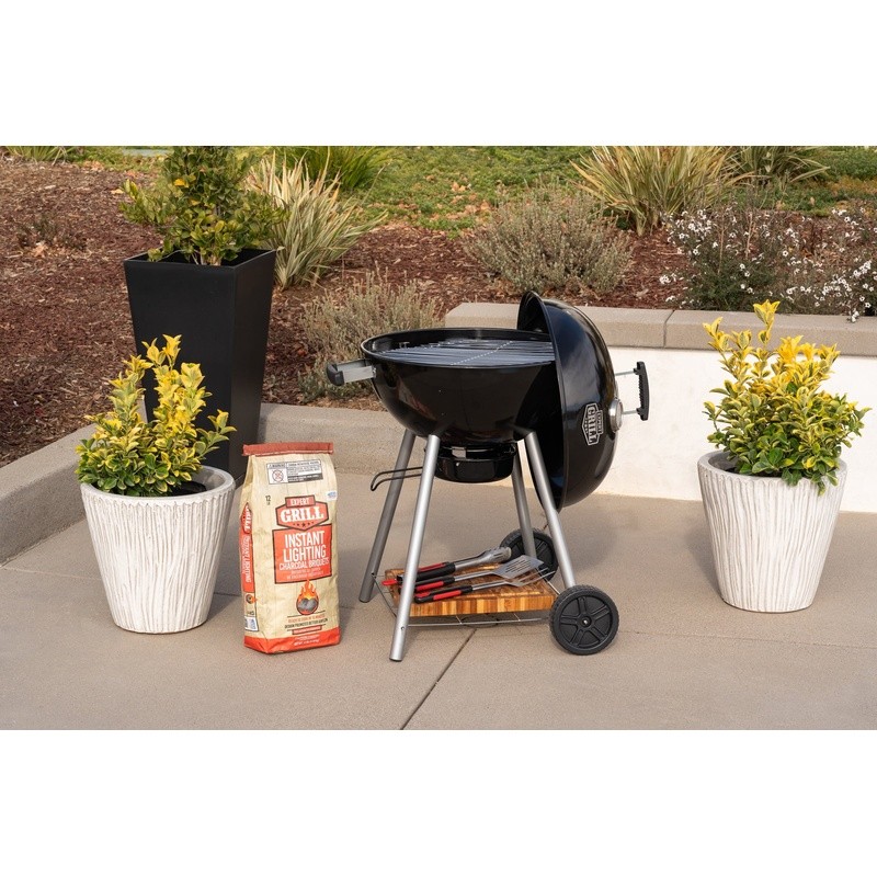 22.5in Charcoal Kettle Grill Outdoor Cooking Ash Catcher Heat Gauge Storage Rack