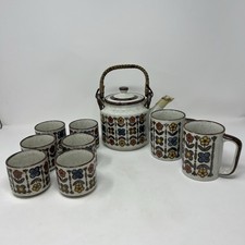 Vintage Teapot and Teacups Otagiri Floral Stoneware Tea 10 Piece Set Japan Made
