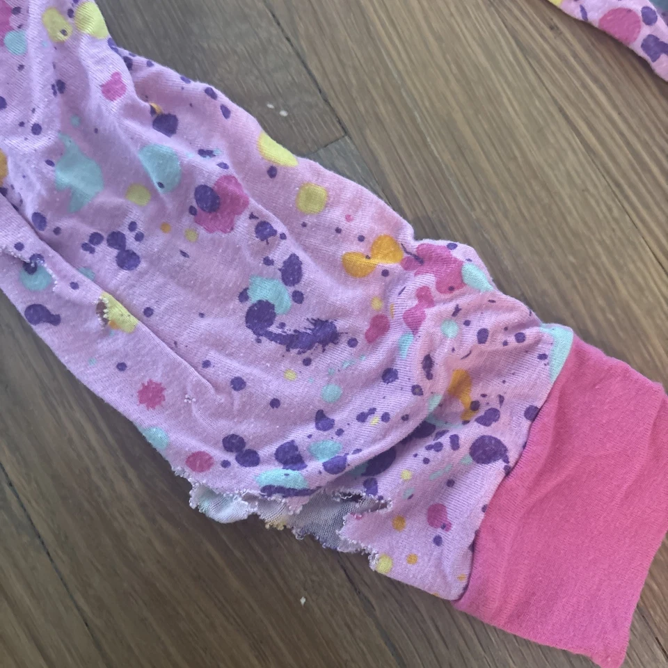 Little Sleepies Crafting Remnants Fabric Damaged Pajamas Set Pink Paint Splatter - Image 3 of 4