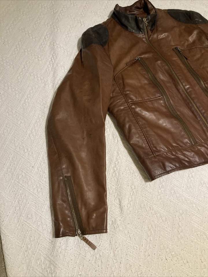 La Matta Men’s Biker Brown Leather Jacket Italy Size 52,US L - Image 4 of 4