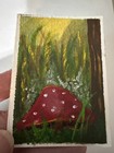 ACEO Art Card Signed Original Water soluble oil 2.5x3.5 Tiny Mushroom — photo 3