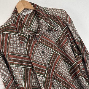 Vintage Oleg Cassini by Burma Mens 70s Geometric Disco Shirt Green Orange XL