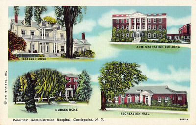 Veterans Administration Hospital Castle Point NY Multi-View Linen Postcard Vtg.