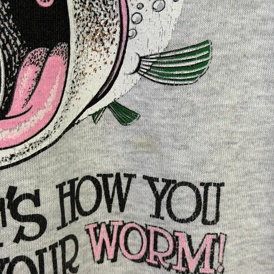Sudadera De Colección Años 90 Divertida Parodia Pesca Para Hombre Grande Gris Cuello Redondo EE. UU. Foto 4 de 4