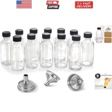 12 Pack, 2 oz Small Clear Glass Bottles w/Lid  3 Funnels - 60ml Boston Shot ...