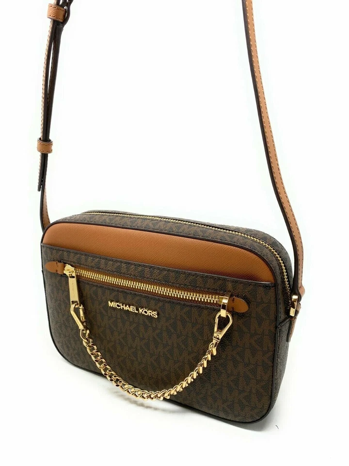 Michael Kors Jet Set Item Large East West Zip Chain MK Crossbody Bag Brown - Image 2 of 4