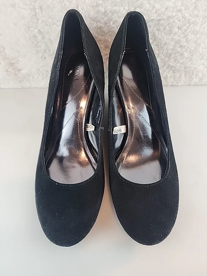 Merona black suede wedge heel rounded toe womens size 10 shoes - Image 3 of 4