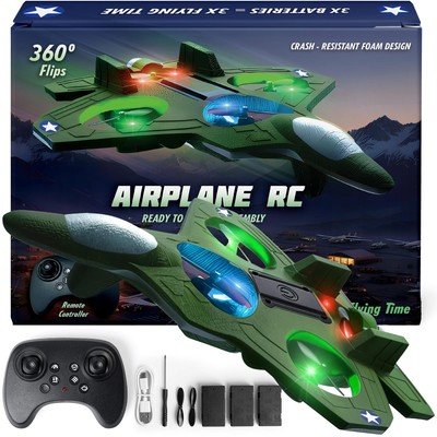 RC Stunt Airplane for Kids & Adults - 3X Extended Battery Life, Top LED Jet F...